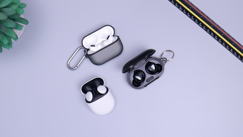 White wireless earbuds with case